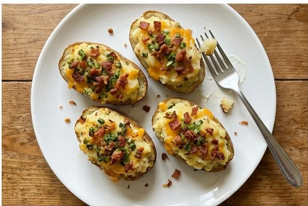 Twice-Baked Potatoes with Crispy Bacon and Green Onion Crust