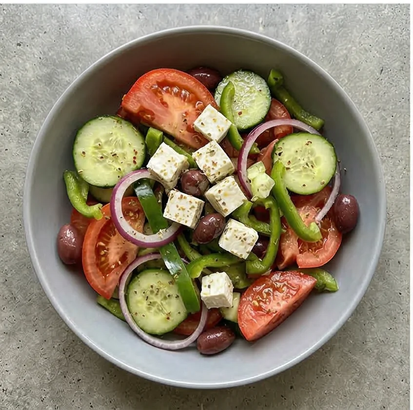 Grilled Mediterranean Feta Salad with Herb Oil Drizzle
